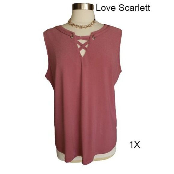 Women's Plus Strappy Criss Cross Detail Front Dressy Tank Blouson Mauve 1X - Picture 1 of 7